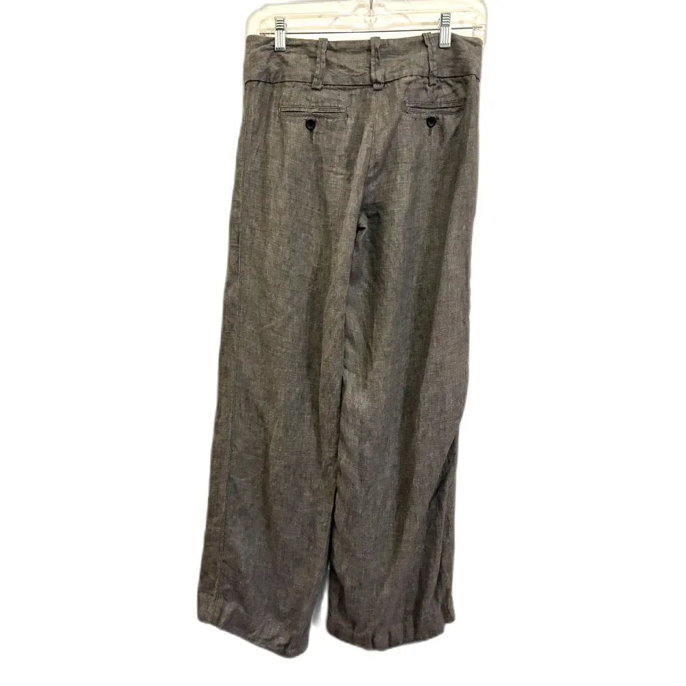 Banana Republic Brown Gray Linen Wide Leg Pants Trousers    Women's Size 2